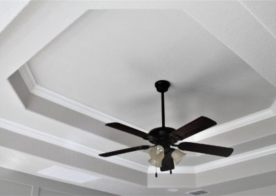 Double Tray Octagon Step Ceiling with Crown Moulding and Bronze Ceiling Fan
